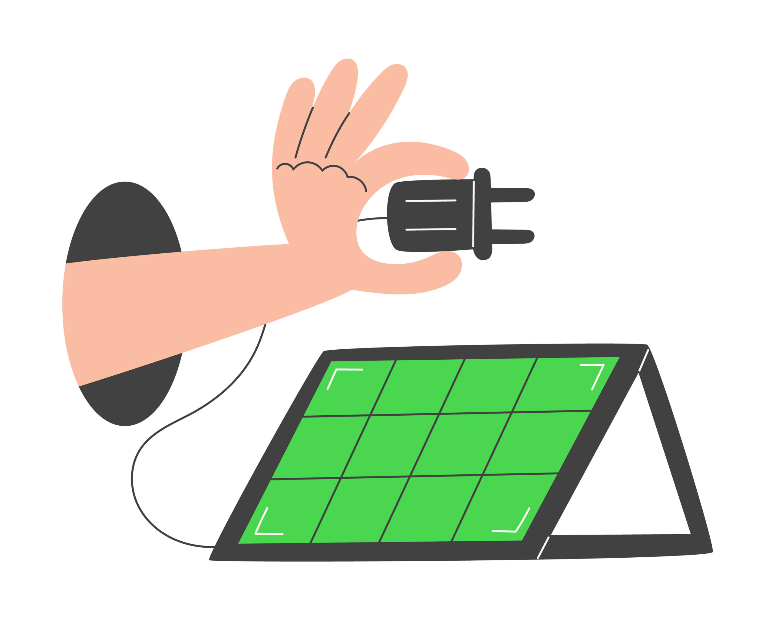 Immagine stilizzato di un impianto plug and play, con una spina ed un impianto fotovoltaico